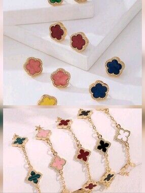 1 Random set Clover Stud Earrings and Bracele NWOT